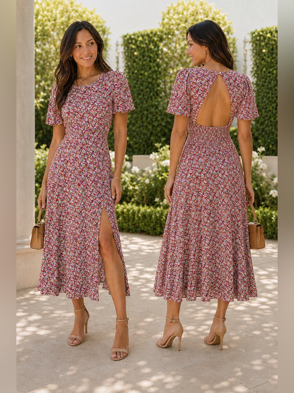 AFRM Jamie Floral Open Back Midi Dress Size S